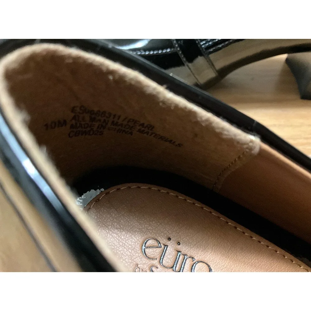 EuroSoft by Sofft Pearl Black Patent Block Heel Loafers Square Toe Pumps 10M